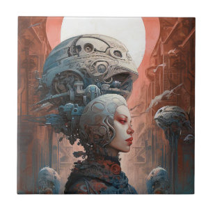 Biomechanical Head Surreal Sci-Fi Art Tile