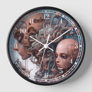 Biomechanical Heads Surreal Sci-Fi Art Clock