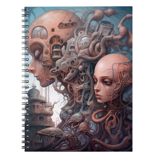 Biomechanical Heads Surreal Sci-Fi Art Notebook (Front)