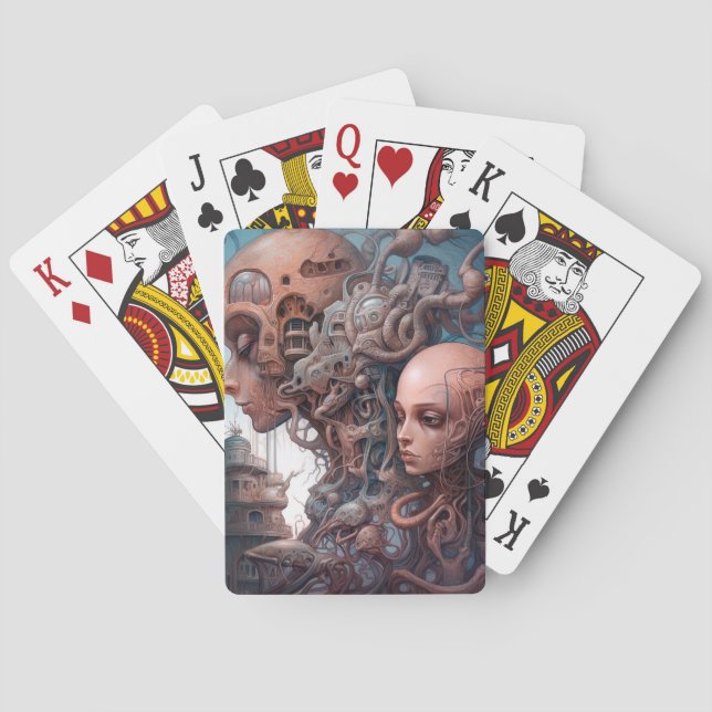 Biomechanical Heads Surreal Sci-Fi Art Playing Cards (Back)