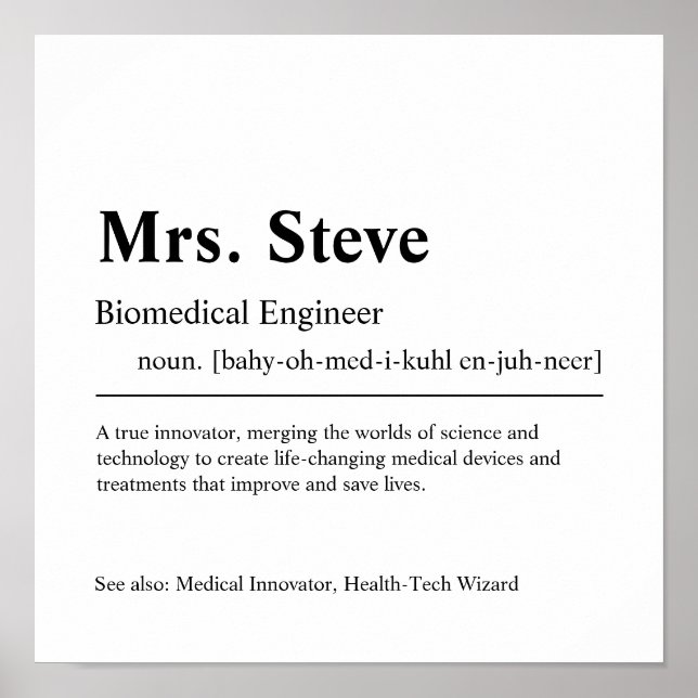 Biomedical Engineer Personalised Gift Poster (Front)
