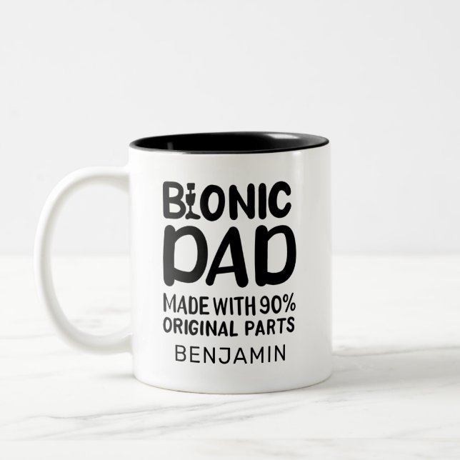 Bionic Dad Knee Replacement Get Well Soon Two-Tone Coffee Mug (Left)
