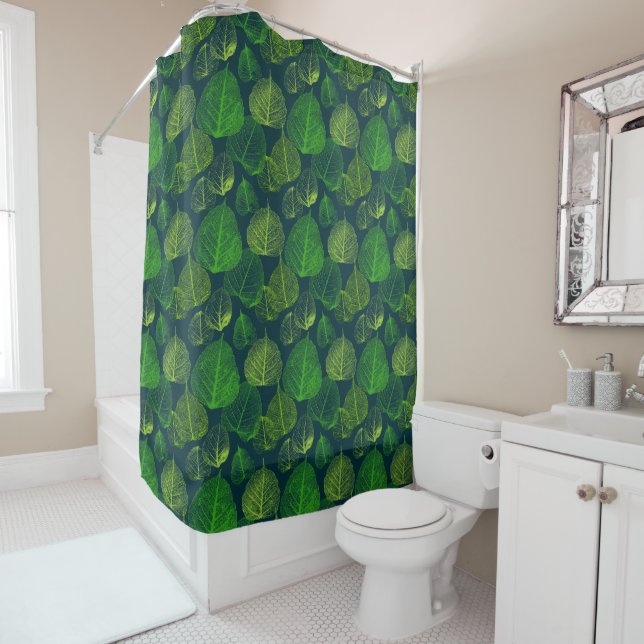 Biophilic Aesthetic Dark Green Skeleton Leaves  Shower Curtain (In Situ)