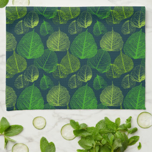Biophilic Aesthetic Dark Green Skeleton Leaves  Tea Towel