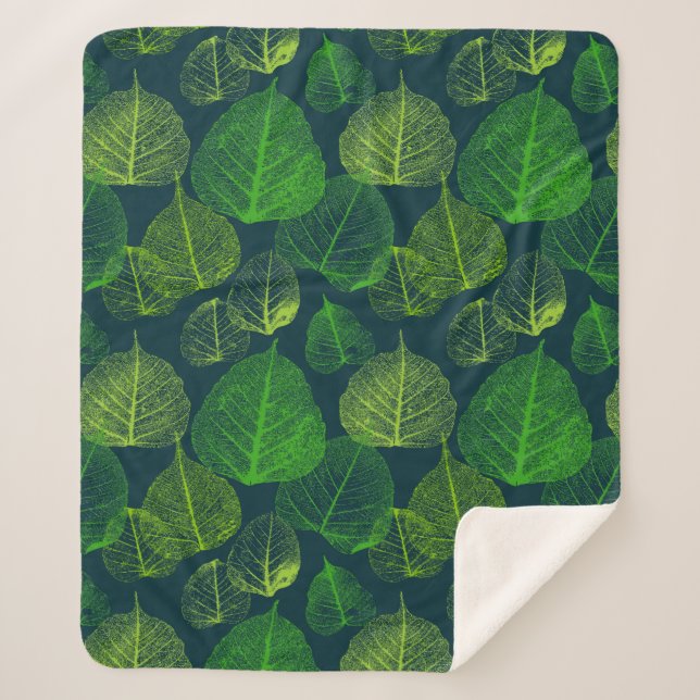 Biophilic Aesthetic Skeleton Leaves  Sherpa Blanket (Front)