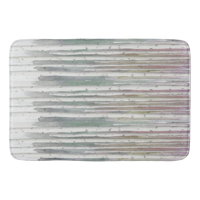 Biophilic handpainted muted birch watercolor wood bath mat (Front)