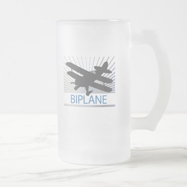 Biplane Aeroplane Frosted Glass Beer Mug (Right)