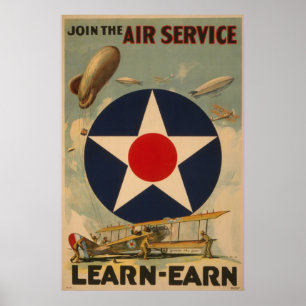 Biplane Airplane Blimp Air Service WWI Poster