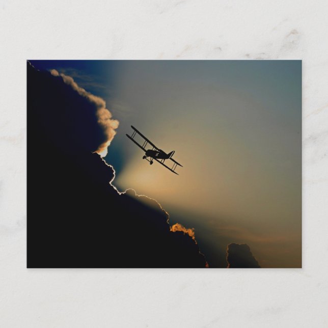 Biplane and sunset postcard (Front)