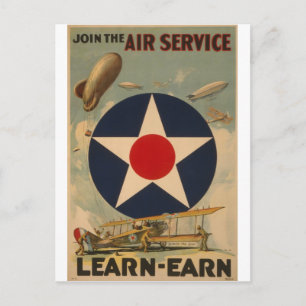 Biplane Blimp Airship Aeroplane Vintage Art Postcard