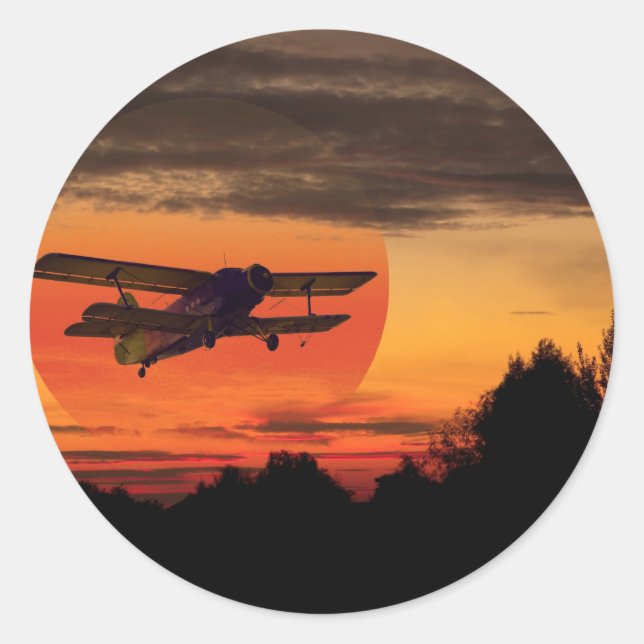 biplane classic round sticker (Front)
