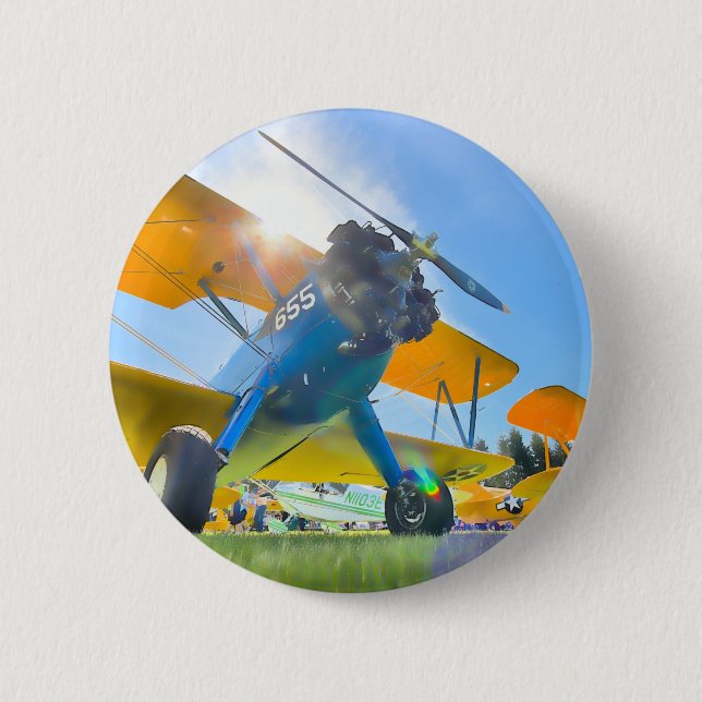 Biplane Sunshine 6 Cm Round Badge (Front)