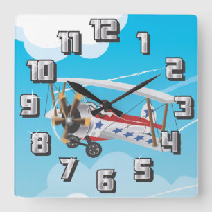 biplanes square wall clock