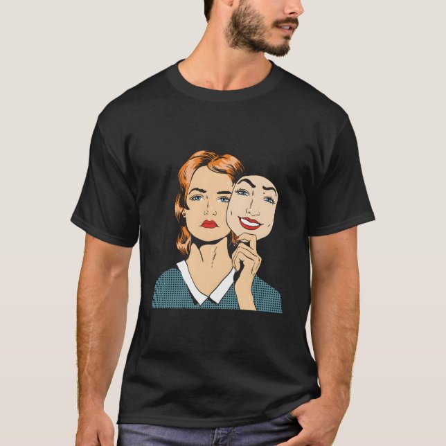 Bipolar Disorder Bpad Sad Happy Mask Psychiatric H T-Shirt (Front)