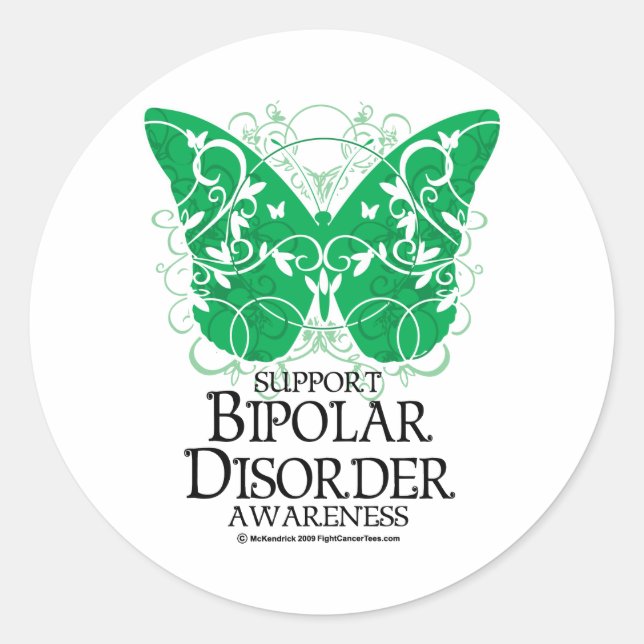 Bipolar Disorder Butterfly Classic Round Sticker (Front)