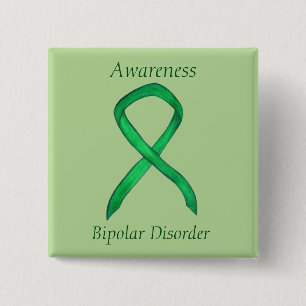 Bipolar Disorder Green Awarness Ribbon Custom Pin