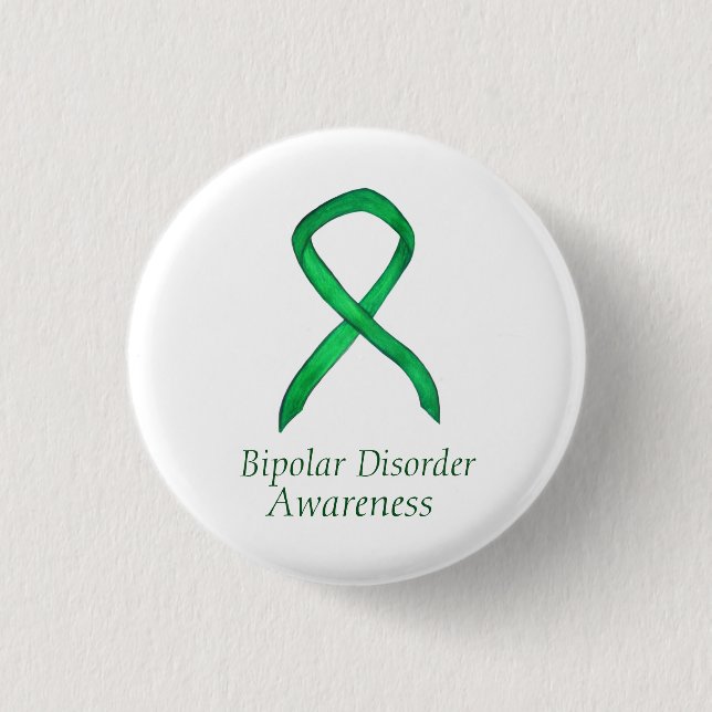 Bipolar Disorder Green Awarness Ribbon Custom Pin (Front)