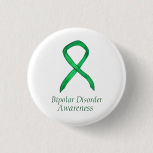 Bipolar Disorder Green Awarness Ribbon Custom Pin