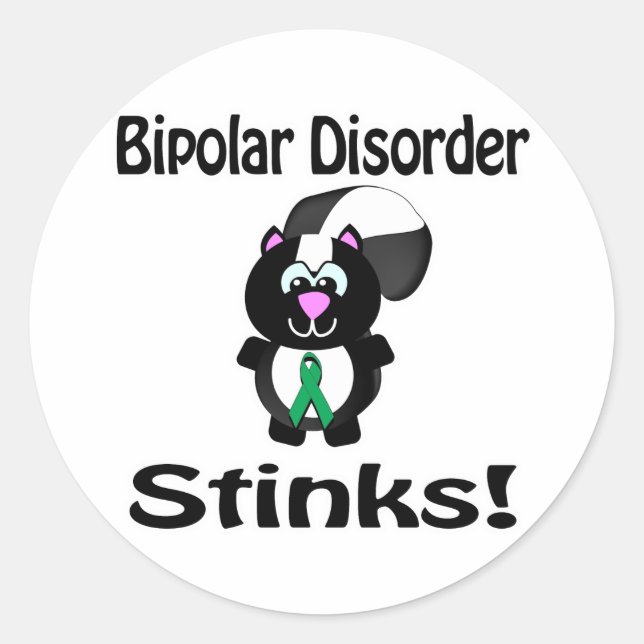 Bipolar Disorder Stinks Skunk Awareness Design Classic Round Sticker (Front)
