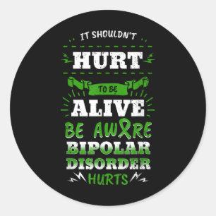 Bipolar Mania Mental Illness Anxiety Green Ribbon  Classic Round Sticker