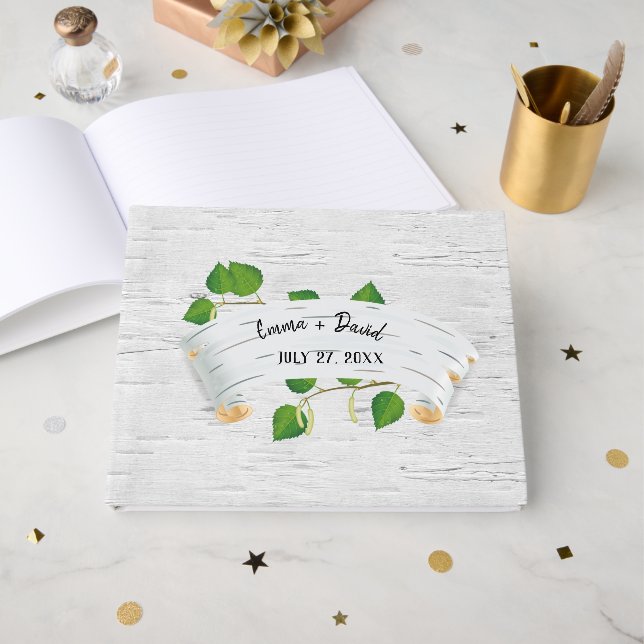 Birch Banner Wedding Guest Book (Front Open)