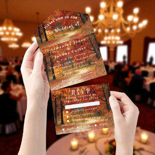 Birch Bark Fall Country Rustic Wood Leaves All In One Invitation