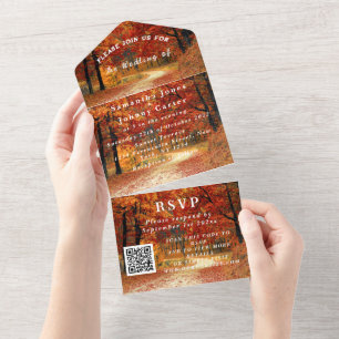 Birch Bark Fall Country Rustic Wood Leaves All In One Invitation