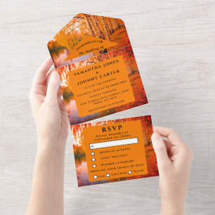 Birch Bark Fall Country Rustic Wood Leaves All In  One Invitation