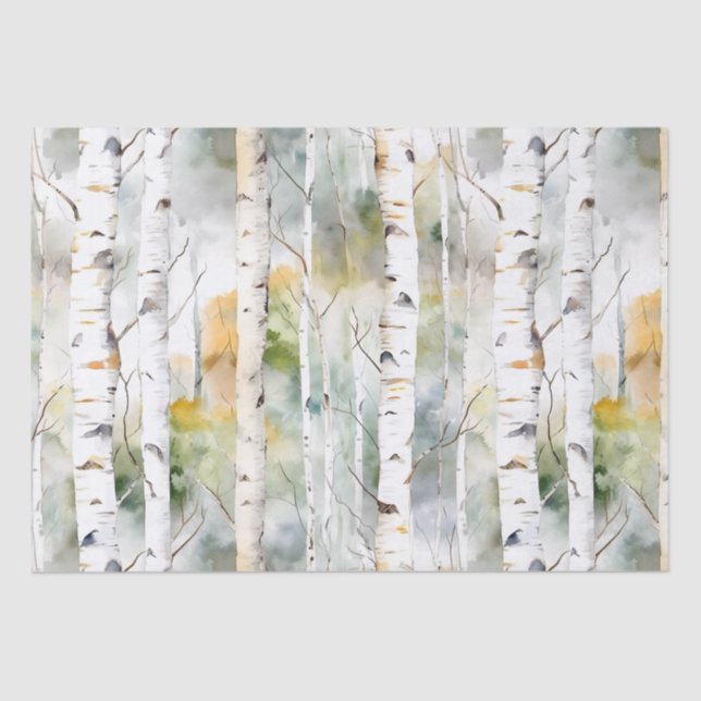 Birch bark green watercolor Tissue Paper (Front)