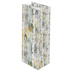 Birch bark green watercolor wine gift bag