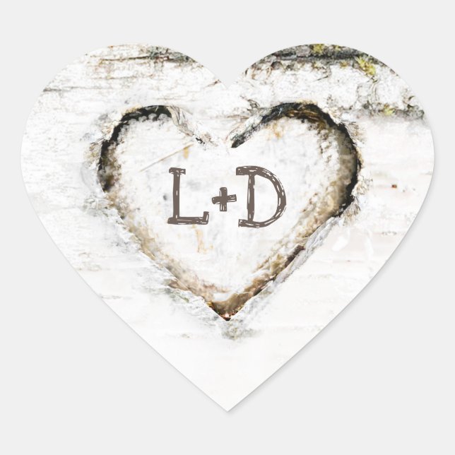 Birch Bark Heart Rustic Country Wedding Heart Sticker (Front)