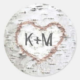 Birch Bark Heart Rustic Wedding Classic Round Sticker