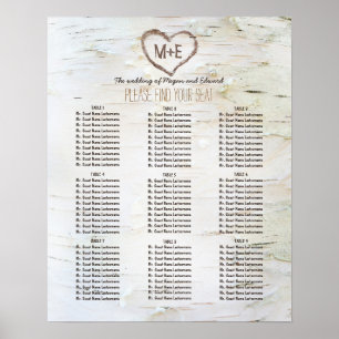 Birch Bark Heart Rustic Wedding Seating Chart