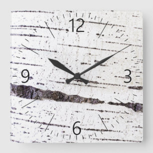 Birch bark pattern square wall clock
