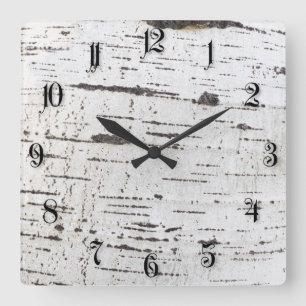 Birch bark pattern square wall clock
