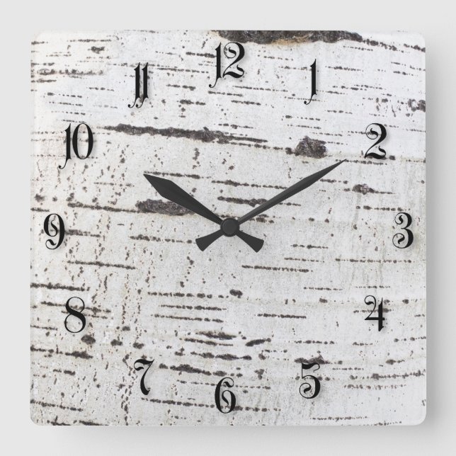 Birch bark pattern square wall clock (Front)
