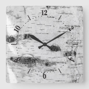 Birch bark pattern square wall clock