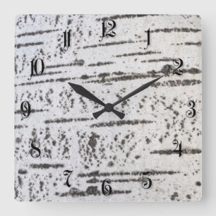 Birch bark pattern square wall clock