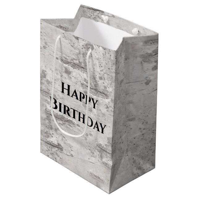 Birch Bark Texture Birthday Medium Gift Bag (Front Angled)