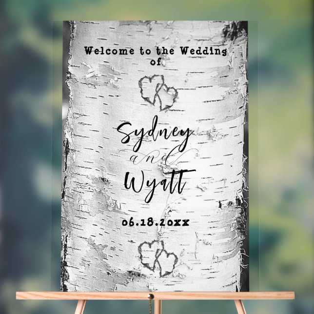 Birch Bark Tree Hearts Wedding Welcome Sign (Neutral)