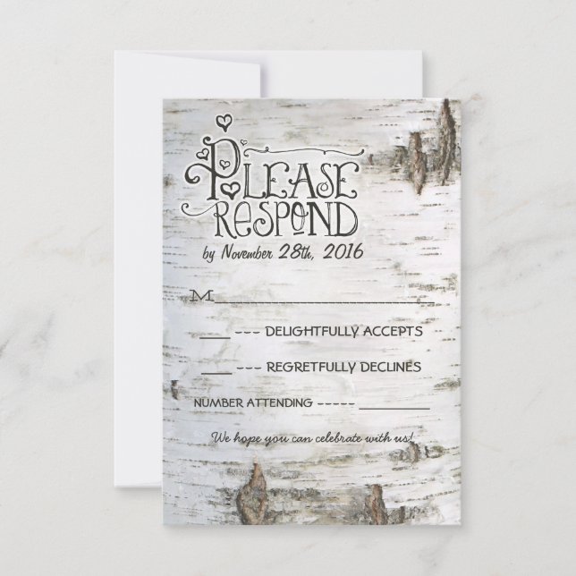 birch bark wedding RSVP (Front)