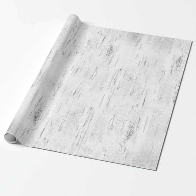 Birch Bark White Rustic  Holiday Gift Wrapping Paper (Unrolled)