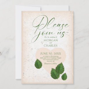 Birch Bark with Carved Heart and Leaves Invitation