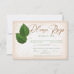 Birch Bark with Carved Heart and Leaves RSVP Card