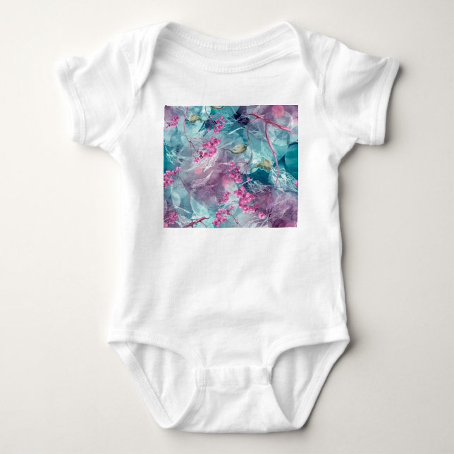 Birch Branch Watercolor Pattern Baby Bodysuit (Front)