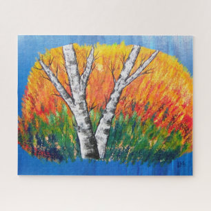 Birch Forest Abstract Colourful Landscape Jigsaw Puzzle