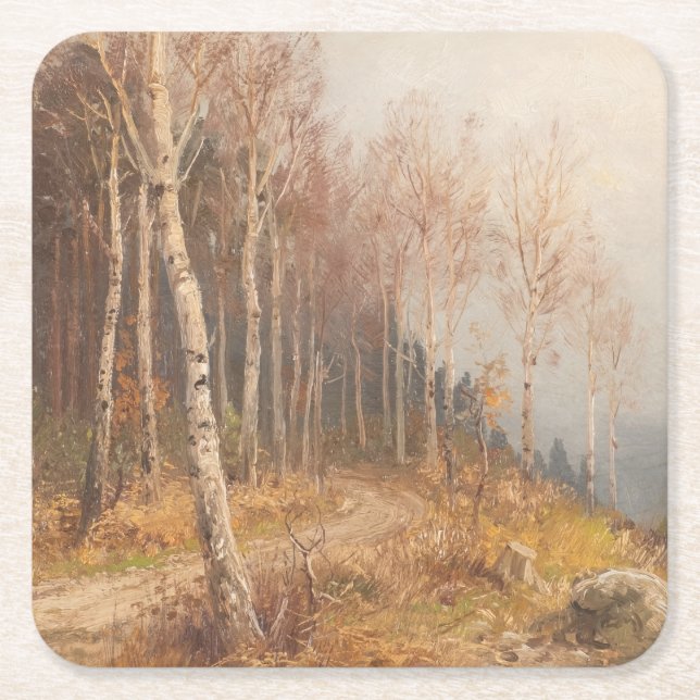 Birch Forest – Hugo Mühlig Square Paper Coaster (Front)