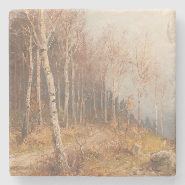 Birch Forest – Hugo Mühlig Stone Coaster (Front)