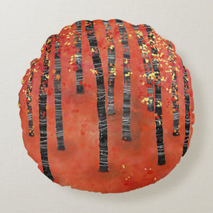 Birch Forest Landscape Round Cushion