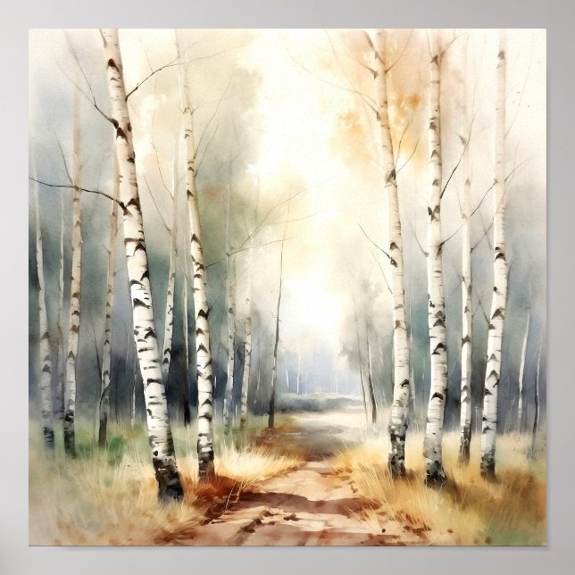 Birch Forest Neutral Colours Painting Poster (Front)